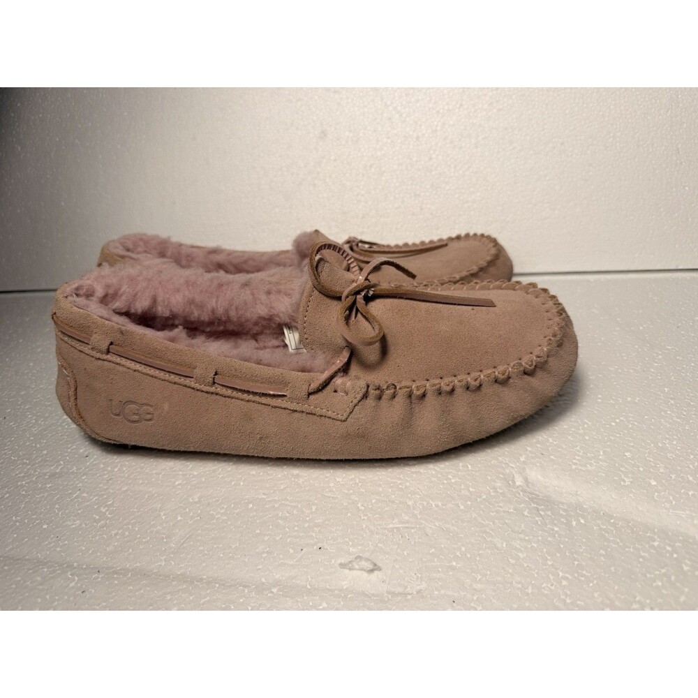 UGG Womens Ansley Dakota Pink Suede Shearling Moccasin Slippers 1106877 Size 10
